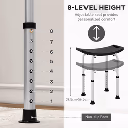HOMCOM Aluminium Shower Stool w/ Adjustable Height Non-Slip Bath Stool Black