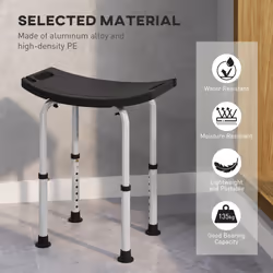HOMCOM Aluminium Shower Stool w/ Adjustable Height Non-Slip Bath Stool Black - Additional view 4