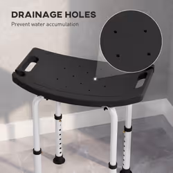 HOMCOM Aluminium Shower Stool w/ Adjustable Height Non-Slip Bath Stool Black - Additional view 5