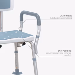HOMCOM EVA Padded Shower Stool with Arms 4 Suction Foot Pads, Light Blue