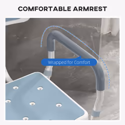 HOMCOM EVA Padded Shower Stool with Arms 4 Suction Foot Pads, Light Blue