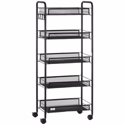 HOMCOM 5 Tier Utility Rolling Cart with Removable Mesh Baskets, Black - Additional view 8