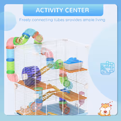 Pawhut 5 Tier Hamster Cage Carrier Habitat w/ Exercise Wheels, Light Blue