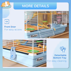 Pawhut 5 Tier Hamster Cage Carrier Habitat w/ Exercise Wheels, Light Blue - Additional view 6