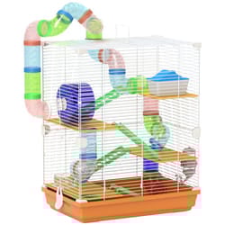 Pawhut 5 Tier Hamster Cage Carrier Habitat w/ Exercise Wheels, Orange