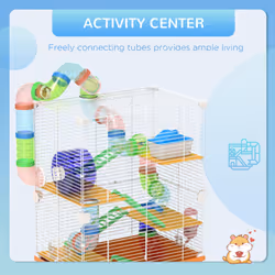 Pawhut 5 Tier Hamster Cage Carrier Habitat w/ Exercise Wheels, Orange