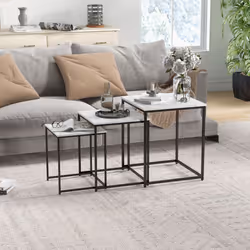 HOMCOM Nesting Coffee Tables Set of 3 Stacking Sofa Side Tables White