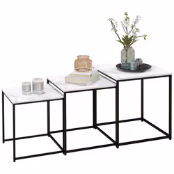HOMCOM Nesting Coffee Tables Set of 3 Stacking Sofa Side Tables White - Additional view 7