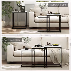 HOMCOM Nesting Coffee Tables Set of 3 Stacking Sofa Side Tables White - Additional view 8