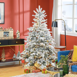 HOMCOM 6 Ft Artificial Christmas Tree with Realistic Snow Branches, LED Lights