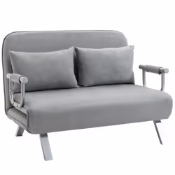 HOMCOM Fabric Convertible 2 Seater Sofa Bed w/ 2 Pillows, Light Grey