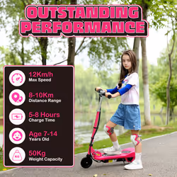 HOMCOM Foldable Kids Electric Scooter, for Ages 7-14 Years, Pink
