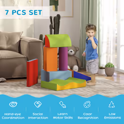 HOMCOM 7 Pcs Kids Soft Foam Puzzle Play Blocks Set Learning Toy Blue