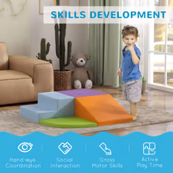 HOMCOM 4-piece Soft Play Set Climb and Crawl Foam Activity Toys Orange