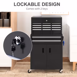HOMCOM Top Chest and Roller Cabinet Combo Metal Tool Cabinet on Wheels Black - Additional view 4