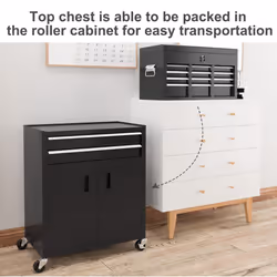 HOMCOM Top Chest and Roller Cabinet Combo Metal Tool Cabinet on Wheels Black - Additional view 5