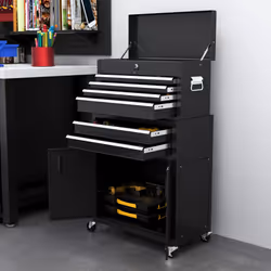 HOMCOM Top Chest and Roller Cabinet Combo Metal Tool Cabinet on Wheels Black - Additional view 6