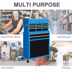 HOMCOM Top Chest and Roller Cabinet Combo Metal Tool Cabinet on Wheels Blue