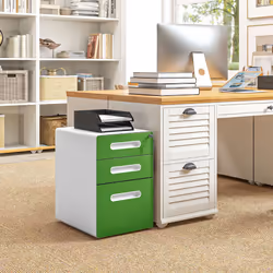 Vinsetto 3 Drawer Modern Steel Filing Cabinet w/ 4 Wheels Lock Box Green
