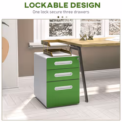 Vinsetto 3 Drawer Modern Steel Filing Cabinet w/ 4 Wheels Lock Box Green