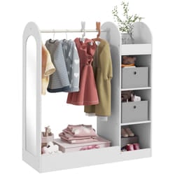 AIYAPLAY Kids Clothes Rail with Storage Shelf, Boxes, Mirror, White