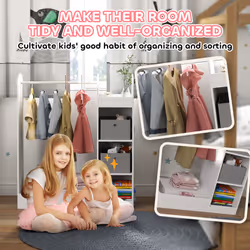 AIYAPLAY Kids Clothes Rail with Storage Shelf, Boxes, Mirror, White - Additional view 4