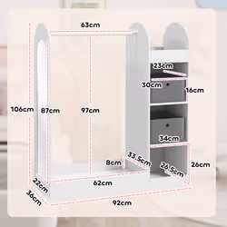 AIYAPLAY Kids Clothes Rail with Storage Shelf, Boxes, Mirror, White - Additional view 5