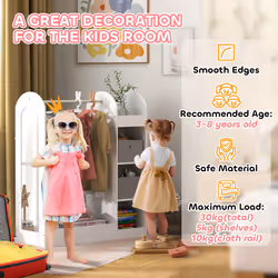 AIYAPLAY Kids Clothes Rail with Storage Shelf, Boxes, Mirror, White - Additional view 6