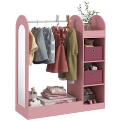 AIYAPLAY Kids Clothes Rail with Storage Shelf, Boxes, Mirror, Pink