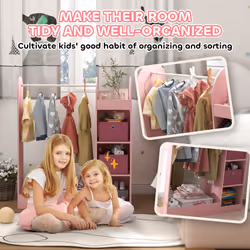 AIYAPLAY Kids Clothes Rail with Storage Shelf, Boxes, Mirror, Pink - Additional view 4
