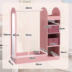 AIYAPLAY Kids Clothes Rail with Storage Shelf, Boxes, Mirror, Pink - Additional view 5