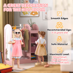 AIYAPLAY Kids Clothes Rail with Storage Shelf, Boxes, Mirror, Pink - Additional view 6