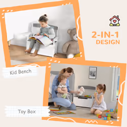 AIYAPLAY 2 in 1 Toy Box for Kids with Safety Lid for Bedroom, Nursery, Grey