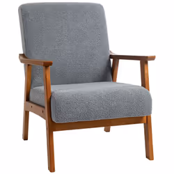 HOMCOM Boucle Accent Chair Armchair W/ Wide Seat for Living Room Bedroom, Grey