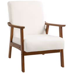 HOMCOM Boucle Accent Chair Armchair W/ Wide Seat for Living Room Bedroom, White