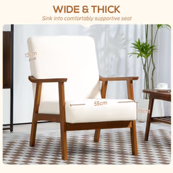 HOMCOM Boucle Accent Chair Armchair W/ Wide Seat for Living Room Bedroom, White