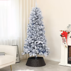 HOMCOM 6 Foot Artificial Blue Snow Flocked Christmas Tree with Hinged Branches