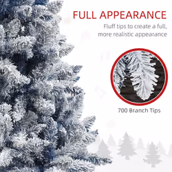 HOMCOM 6 Foot Artificial Blue Snow Flocked Christmas Tree with Hinged Branches
