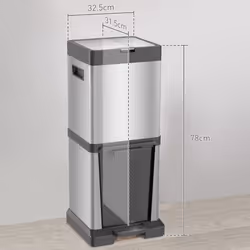 HOMCOM 20+14L Double Kitchen Bin, Pedal Bin with Soft-Close Lid, Silver - Additional view 5