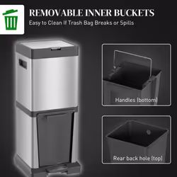 HOMCOM 20+14L Double Kitchen Bin, Pedal Bin with Soft-Close Lid, Silver - Additional view 6
