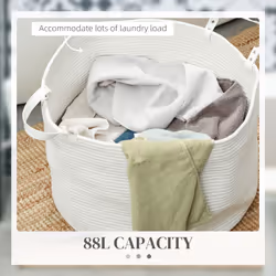 HOMCOM 88L Cotton Rope Laundry Basket with Handles for Pillows Clothes Cream