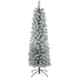 HOMCOM 6 Foot Artificial Pencil Christmas Tree with Snow Flocked Tips, White