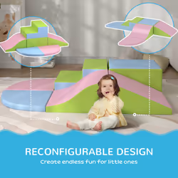 HOMCOM 6 Piece Soft Play Equipment for Kids Climb and Crawl, Pink