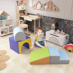 HOMCOM 4-Piece Soft Play Set, Baby Foam Block, For Ages 1-3 Years, Blue