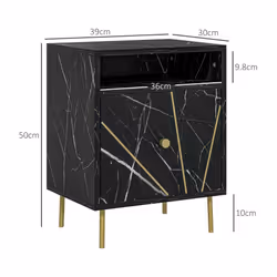 HOMCOM Modern Bedside Table with Drawer and Open Shelf Black Marble Effect