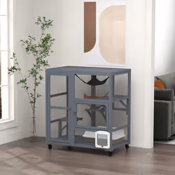 PawHut Indoor Catio Cat House on Wheels with Platforms, Hammock