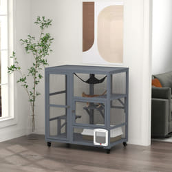 PawHut Indoor Catio Cat House on Wheels with Platforms, Hammock