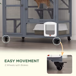 PawHut Indoor Catio Cat House on Wheels with Platforms, Hammock