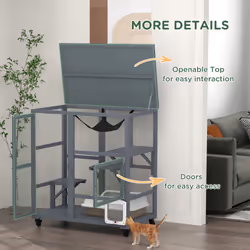 PawHut Indoor Catio Cat House on Wheels with Platforms, Hammock - Additional view 5