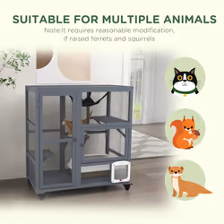 PawHut Indoor Catio Cat House on Wheels with Platforms, Hammock - Additional view 6
